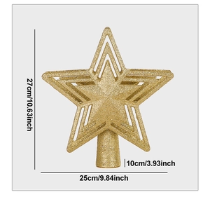 Detailansicht der 27cm goldenen Glitzer-Christbaumspitze mit geometrischem Design und Maßen
