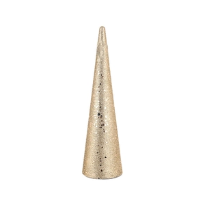 Macro detail of Christmas gold glitter conical ornament with sparkling sequin texture