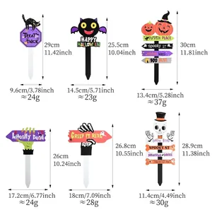 Halloween Gartenstecker Set mit gruseligen Katzen-, Kürbis- und Totenkopf-Designs mit Maßen