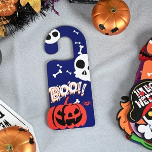 Halloween door hanger with skeleton and pumpkin design for spooky party decoration