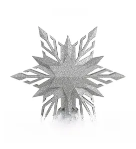 Silver snowflake Christmas tree topper with glitter finish and conical base mount