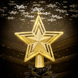 Glitzer Weihnachtsbaumspitze Stern 3D Hohl LED Schneeflocke Projektor Licht Kunststoff Stern Baumspitze Ornament Dekor