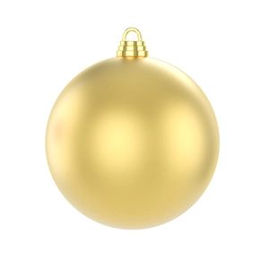 Close-up of a matte gold Christmas ornament ball with a metallic top hanger