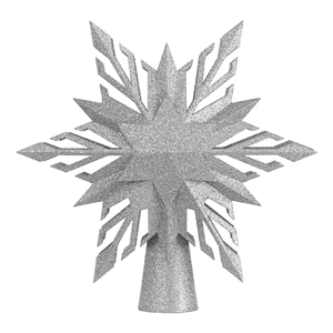 Silver glitter snowflake LED Christmas tree topper with rotating star projection