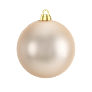 Detail of champagne gold matte Christmas ball ornament with a golden metallic hanging cap