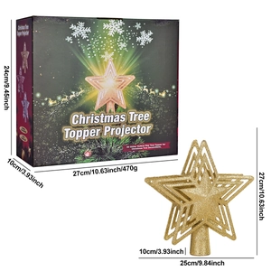 Gold glitzernde 3D-Weihnachtsbaumspitze mit LED-Projektor und Verpackungsbox