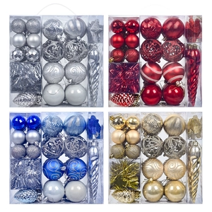 44pcs Christmas tree ornament set featuring varied textures and glitter finishes in four colors