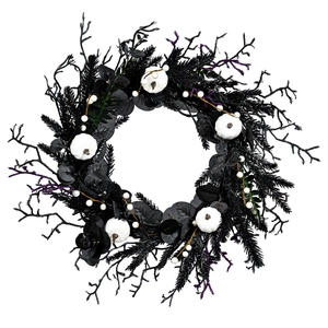 Gothic Halloween Wreath With White Pumpkins Black Withered Branches Eucalyptus Leaves For Front Door Party Home Wall Decor