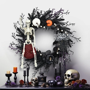 Gothic Halloween Wreath Decoration With Skeleton Pumpkin Dead Branches For Haunted House Party Door Wall Hanging Ornament