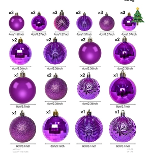 Detailed set of purple Christmas balls in glossy, matte, and glitter textures with sizes