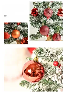 Detailed view of red Christmas ornaments with matte, glossy, and glitter textures