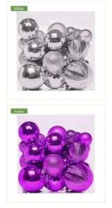 Detail of assorted silver and purple Christmas balls with matte and glitter textures