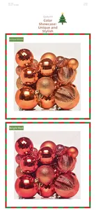 Detail of bronze and red Christmas balls with matte, shiny, and textured finishes in a box