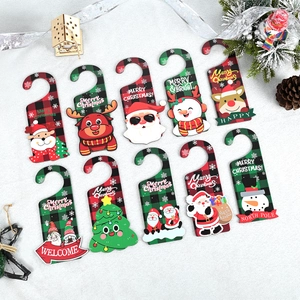 Christmas Wooden Door Hanger Decoration Colorful Printed Buffalo Plaid Santa Reindeer Snowman Gnomes Hanging Sign For Home Decor