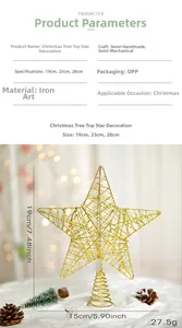 Detail of glittered gold hollow iron star toppers with spiral bases in three sizes