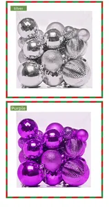 Silver and purple Christmas ball ornaments with glitter and matte finishes in a gift box