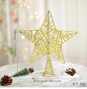Detailed dimensions of 28cm gold glitter iron Christmas tree star topper decoration