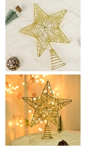 Golden glittered star tree topper with warm LED lights and metal wire details