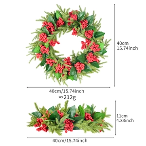 Christmas red berry and pine needle wreath with 40cm outer diameter for festive home decor