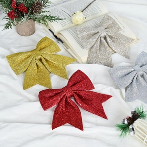 Glitter Christmas Bow Ornaments Cloth Ribbon Bows For Christmas Tree Decoration Holiday Party Home Decor Ornaments