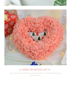 Macro detail of heart-shaped wreath with realistic foam roses for romantic decor