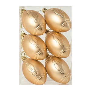 Lot de 6 ornements de Noël en forme de football américain doré mat avec cordons