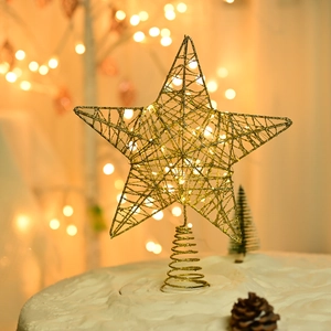 Sparkling golden iron Christmas tree star topper with glitter finish and spiral base