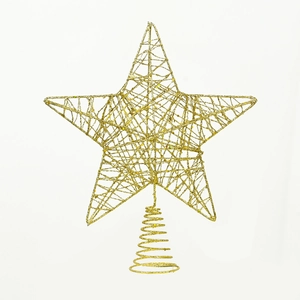Golden glitter star tree topper with a spiral wire base for Christmas tree decoration