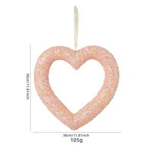 Herzförmiger Kranz in Rosa mit Glitzer für Valentinstag Party Deko, 30 cm Größe