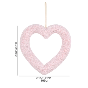 Pink heart-shaped wreath decoration with glitter texture and silk hanging ribbon for Valentine