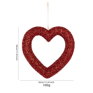 30cm red glitter heart wreath with white ribbon for Valentine's day party decor
