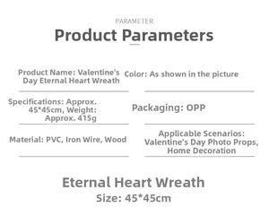 Detailed product specifications for the 45cm Valentine's heart wreath decoration