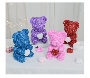 Glittery rose bears in blue, purple, pink, and red colors with hearts for Valentine gift