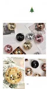 Detailed close-up of colorful disco mirror balls with glass tiles and hanging hooks