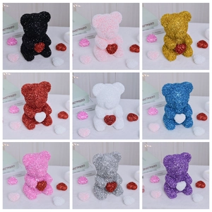 Sparkly Glitter Sequin Teddy Bear Holding Heart Ornament For Valentine Day Wedding Birthday Gift Glam Home Decoration Luxury Bear For Women