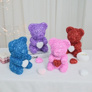 Sparkly glitter foam rose bears in assorted colors with heart details for gifts