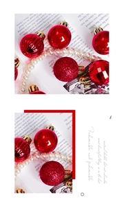 Macro shot of assorted red Christmas balls with glitter, matte and glossy textures