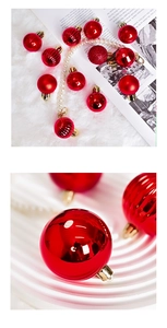 Detailed close-up of red Christmas baubles with shiny, matte, and glitter textures