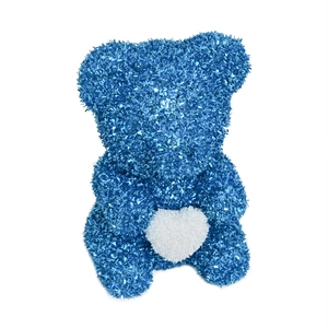 Sparkly blue sequin rose bear holding a white heart for Valentine's Day gift