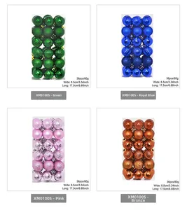 Set of 36 Christmas baubles in matte and glitter finishes across four colors