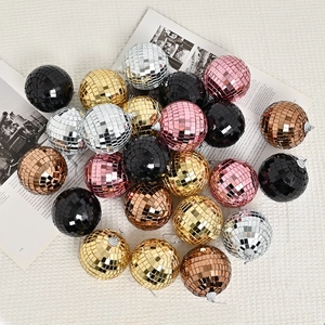 Colorful mirrored disco ball ornaments in silver gold pink for party and holiday decor