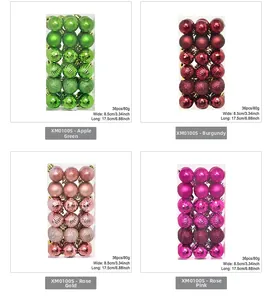 Close-up of 36pcs 3cm Christmas balls in glossy, matte and glitter finishes in four colors
