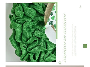 Detail of St. Patrick's Day burlap wreath with green shamrock printed ribbon