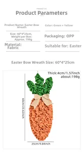 Detail showing artificial carrot door decoration with bow and dimensions 60x25x4cm