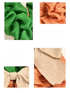 Detail of woven linen bow ornaments with grid texture and artisanal imitation cane finish