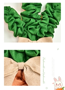 Detail showing the burlap carrot texture and green mesh leaves for Easter decoration