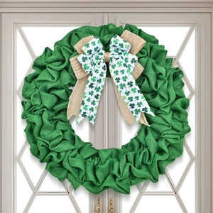 St Patrick's Day Wreath Green Burlap Shamrock Bow Flower Wreath For Front Door Wall Hanging Irish Festival Home Decoration
