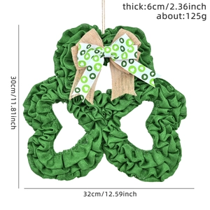 Ghirlanda di trifoglio per San Patrizio in tela verde con fiocco, 32x30x6cm decorazione