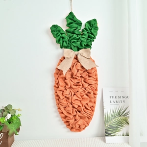Handcrafted burlap Easter carrot wreath with rustic orange fabric and beige bow door decor