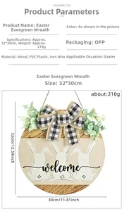 Detail of Easter door wreath with wood bunny silhouettes, eucalyptus, and welcome sign